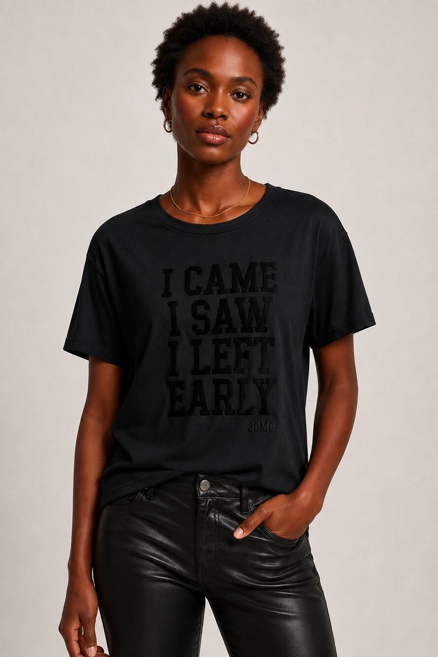 Le Superbe JOMO “I Came I Saw I Left Early” Graphic Tee Black – Size Large – NWT